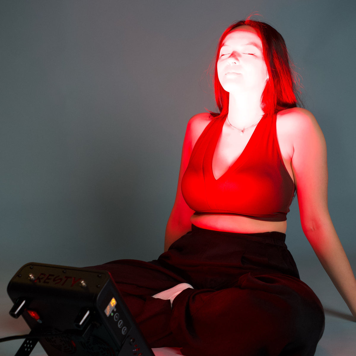 Resty MARS 400 red light panel in a real-use studio setting